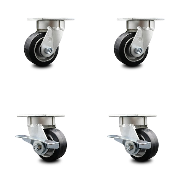 Service Caster 4 Inch Kingpinless Rubber on Aluminum Wheel Swivel Caster Set with 2 Brakes SCC SCC-KP30S420-RAR-2-SLB-2 - main